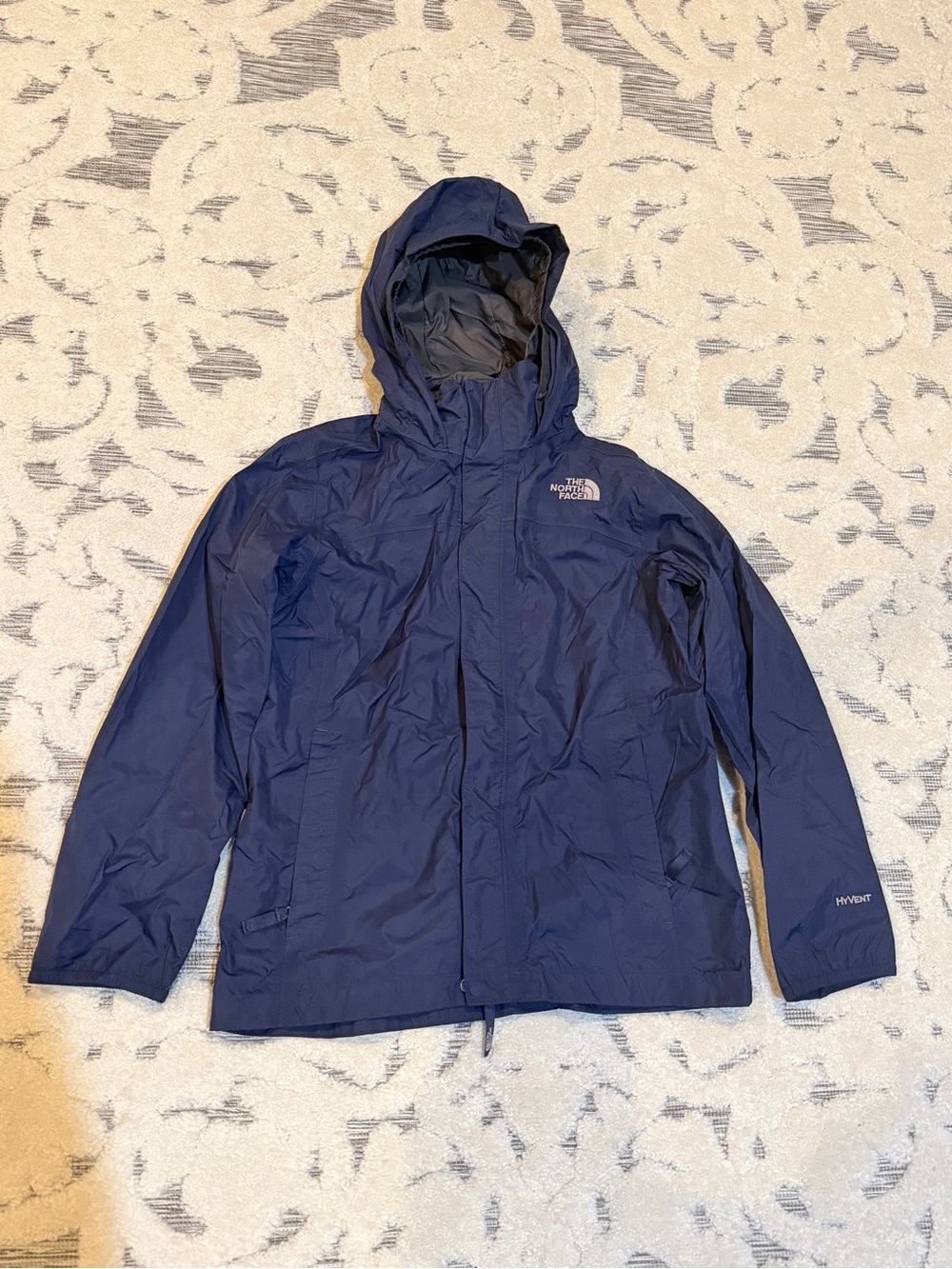 Kids size 10/12 The North Face Navy Blue Insulated raincoat Jacket EUC